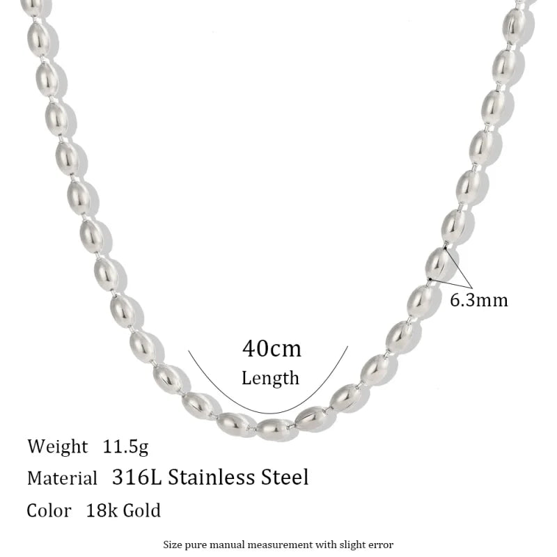 Chic 18K Gold Plated Stainless Steel Oval Beaded Choker Necklace - Stunning Fashion Jewelry for Women