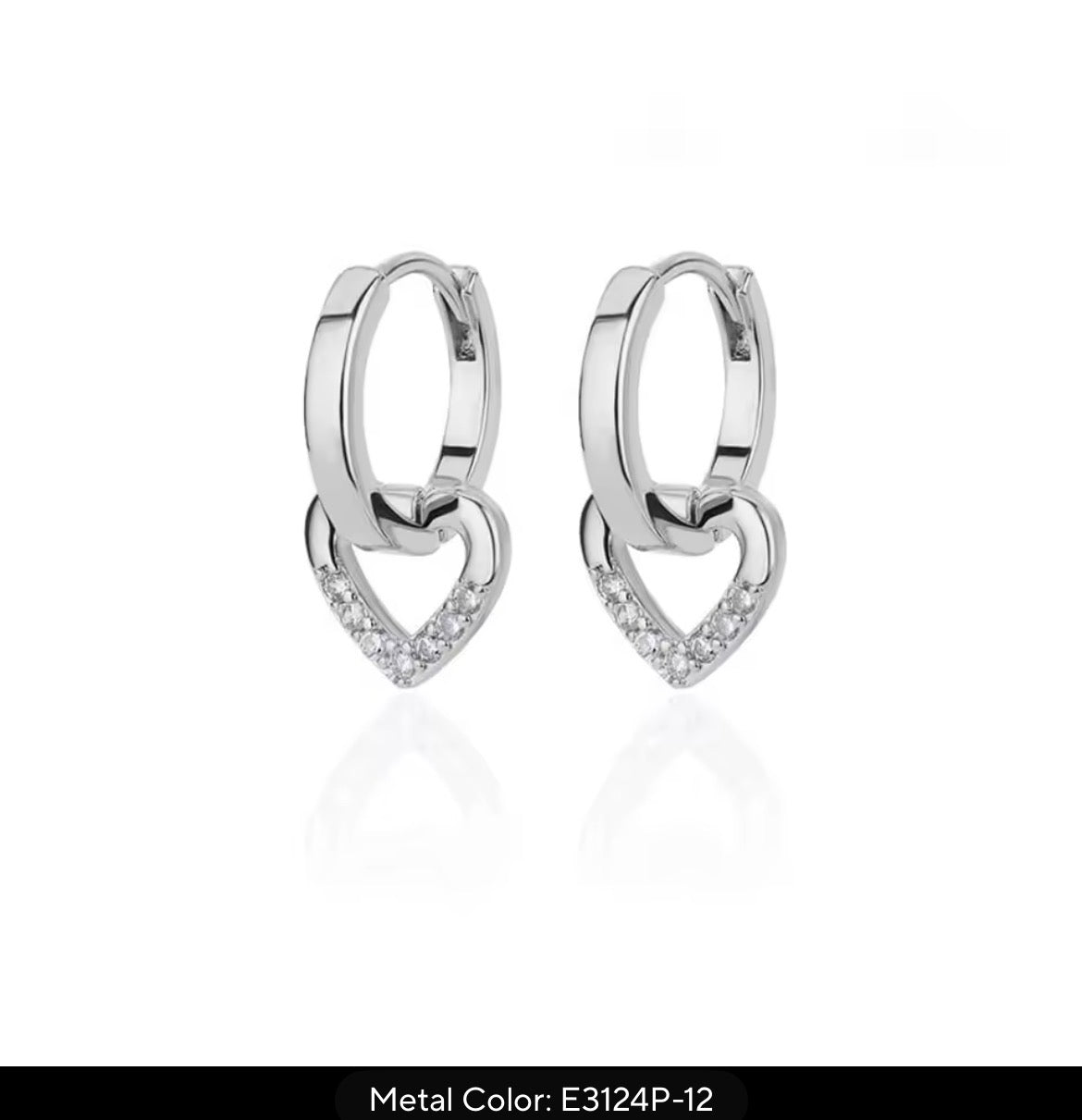 Gold-Tone Heart Dangle Hoop Earrings with Zircon Detail