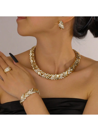 Exquisite 18K Gold Plated African Choker Necklace & Earrings Set - Ideal Bridal Jewelry for the Elegant Woman
