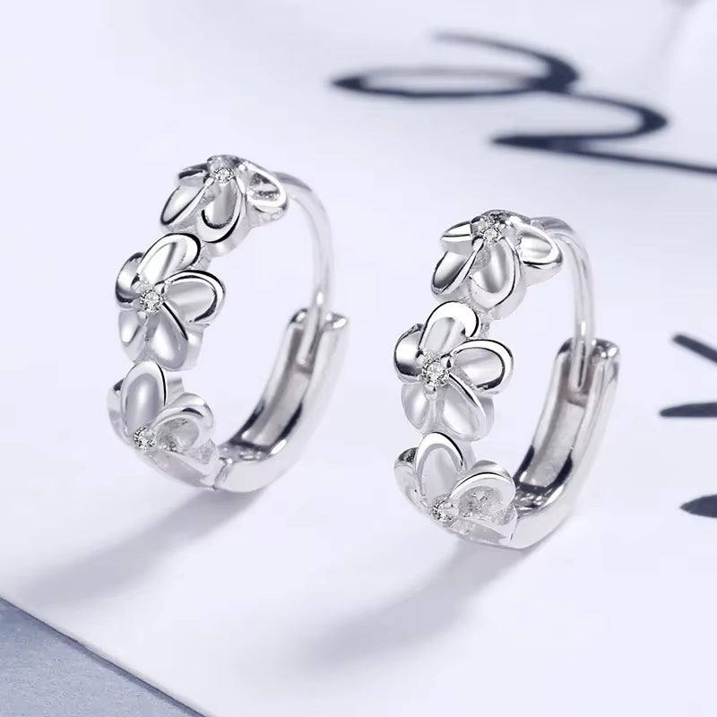 925 Sterling Silver Needle Earrings for Women'S Wedding Fashion High Quality Jewelry Crystal Zircon Flower Cute Stud