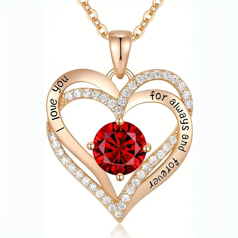 Elegant Red Zircon Pendant Necklace in Rose Flower Gift Box - Perfect I Love You Gift for Girlfriend & Trendy Wedding Jewelry 2024
