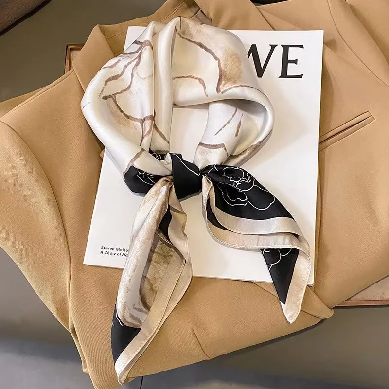 Neckerchief Female Luxury Square Scarf for Women Silk Feeling Shawl Satin Hijab Fashion Wraps Hair Bands Ribbon Headband Bandann