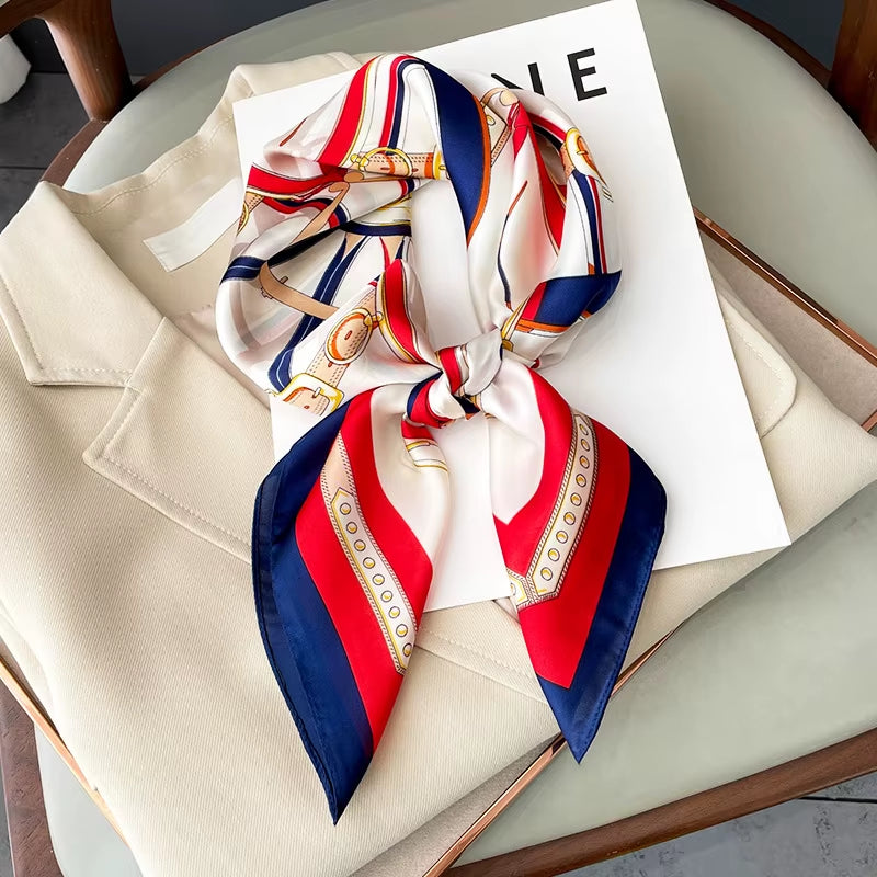 Neckerchief Female Luxury Square Scarf for Women Silk Feeling Shawl Satin Hijab Fashion Wraps Hair Bands Ribbon Headband Bandann