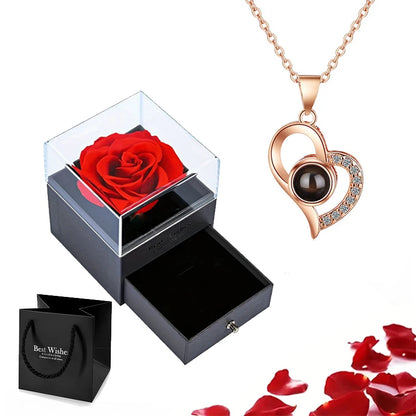Projection Necklace Set in Rose Gift Box - Heart Pendant Jewelry Featuring "I Love You" in 100 Languages for Girlfriend - 2024 Gift Collection - Dropshipping Available