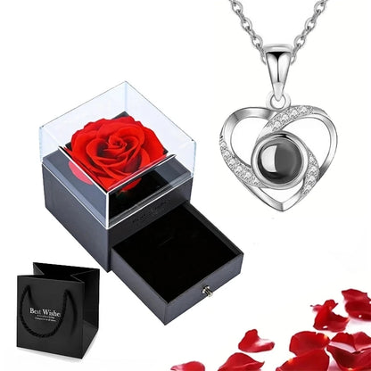 Projection Necklace Set in Rose Gift Box - Heart Pendant Jewelry Featuring "I Love You" in 100 Languages for Girlfriend - 2024 Gift Collection - Dropshipping Available