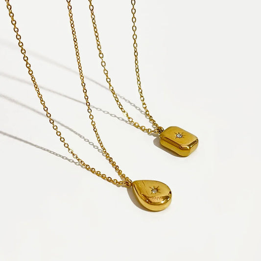 Minimalist Titanium Steel Waterdrop & Star Square Necklaces for Women - 2021 CZ Starburst Collection