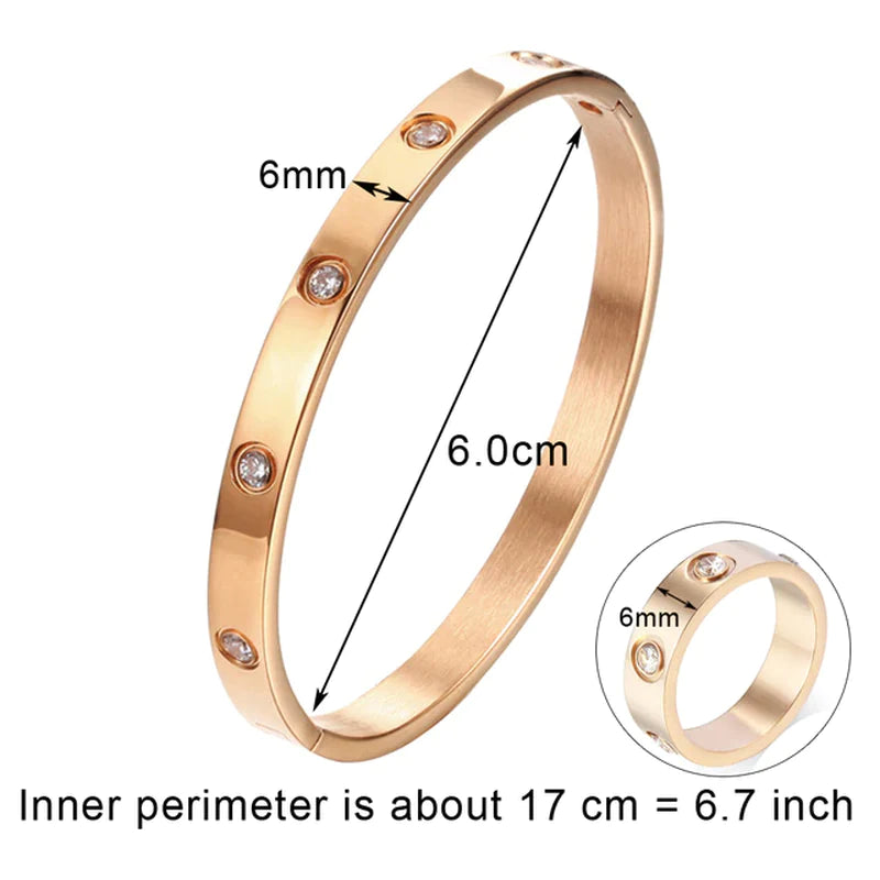 Stunning Stainless Steel Bangle & Ring Set with Crystals - The Ideal Gift for Her!