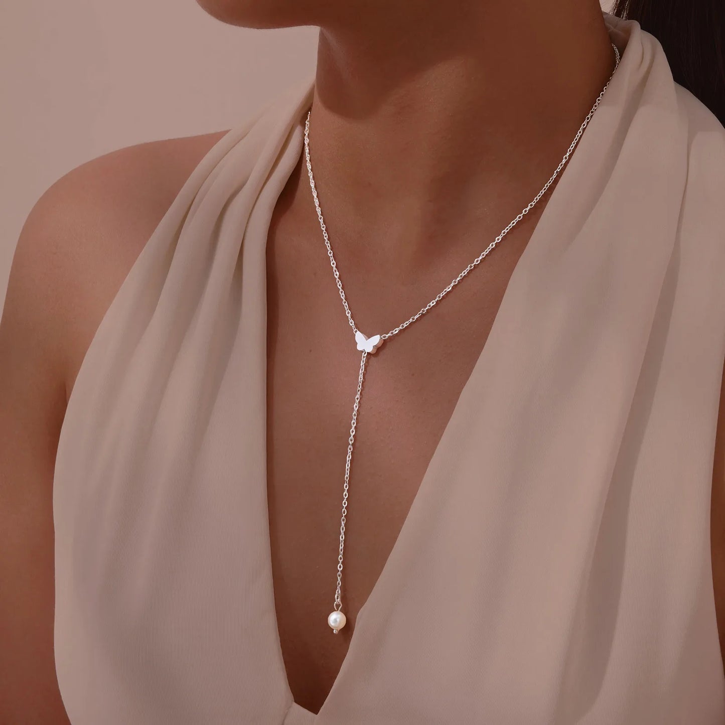 Elegant Heart Butterfly Charm Necklace - Perfect Y Necklace Gift for Her!