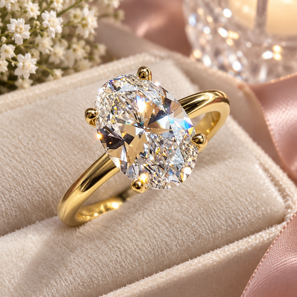 Gold-Plated 925 Sterling Silver Oval Zircon Ring – 8 ct