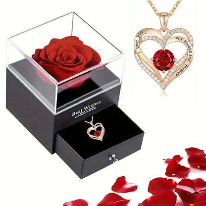 Elegant Red Zircon Pendant Necklace in Rose Flower Gift Box - Perfect I Love You Gift for Girlfriend & Trendy Wedding Jewelry 2024
