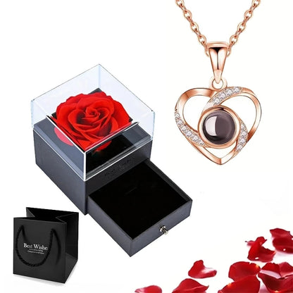 Projection Necklace Set in Rose Gift Box - Heart Pendant Jewelry Featuring "I Love You" in 100 Languages for Girlfriend - 2024 Gift Collection - Dropshipping Available