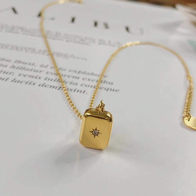 Minimalist Titanium Steel Waterdrop & Star Square Necklaces for Women - 2021 CZ Starburst Collection