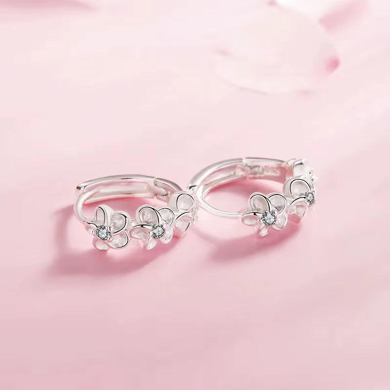 925 Sterling Silver Needle Earrings for Women'S Wedding Fashion High Quality Jewelry Crystal Zircon Flower Cute Stud