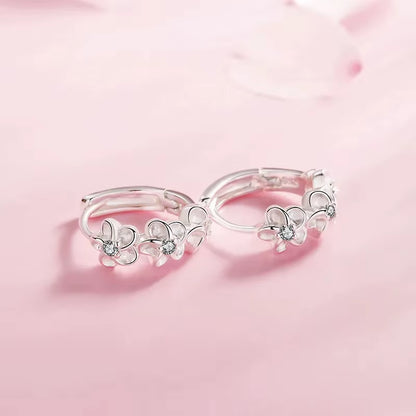 925 Sterling Silver Needle Earrings for Women'S Wedding Fashion High Quality Jewelry Crystal Zircon Flower Cute Stud