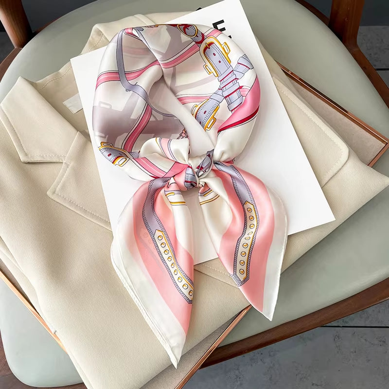 Neckerchief Female Luxury Square Scarf for Women Silk Feeling Shawl Satin Hijab Fashion Wraps Hair Bands Ribbon Headband Bandann