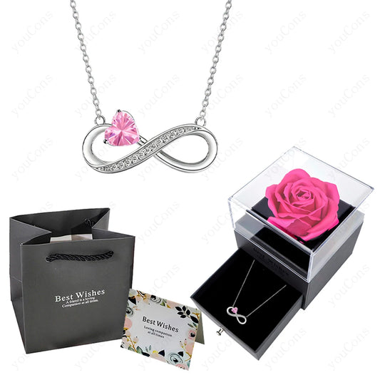 Exquisite Luxury Pink Heart Pendant Necklace with Elegant Rose Flower Gift Box - Perfect Jewelry Gift for Women on Valentine’s Day, Christmas, or Weddings