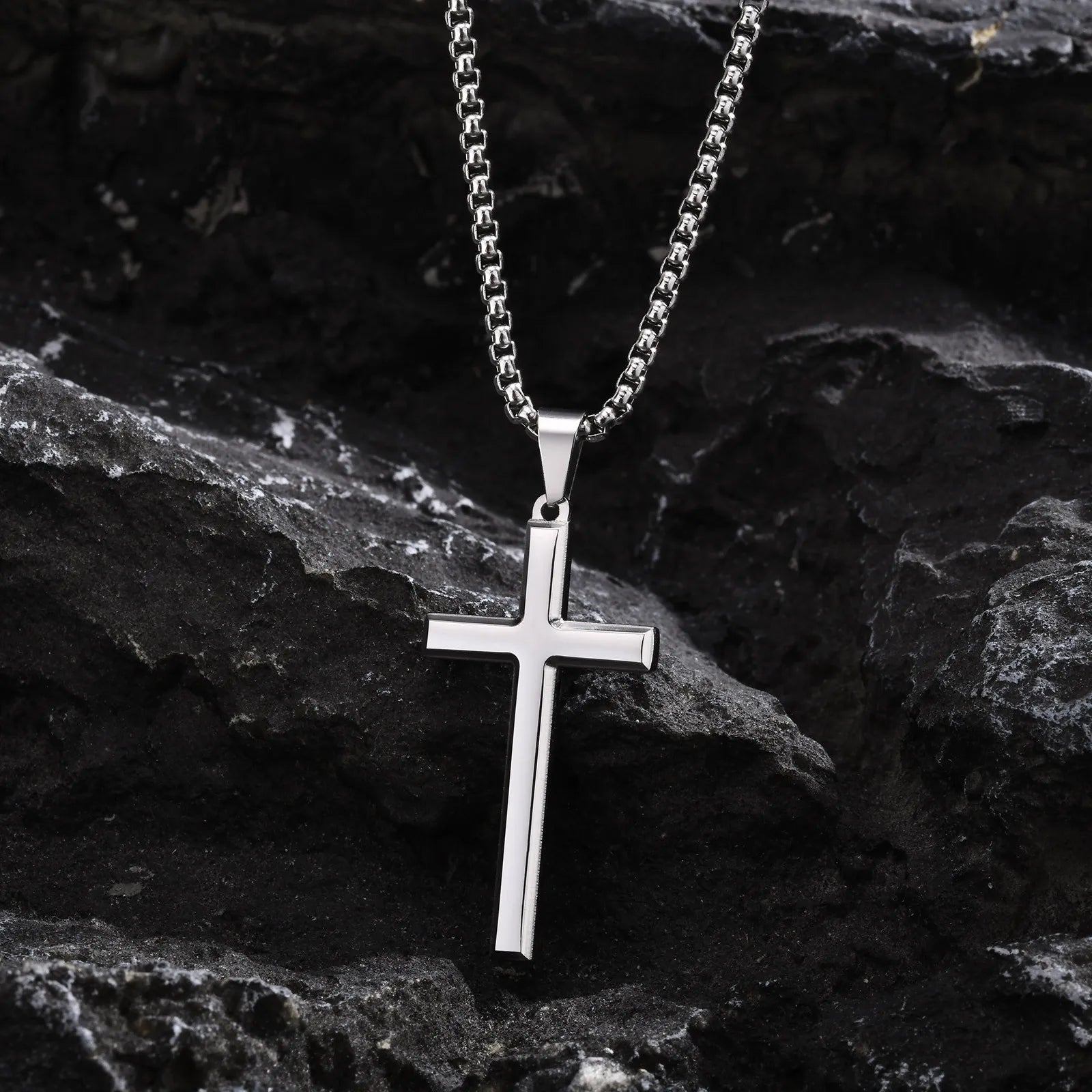 Elevate Your Style with a Timeless Men's Stainless Steel Cross Pendant Necklace