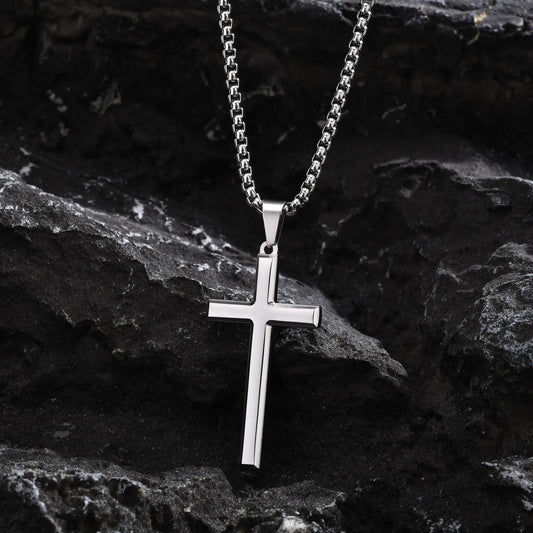 Elevate Your Style with a Timeless Men's Stainless Steel Cross Pendant Necklace