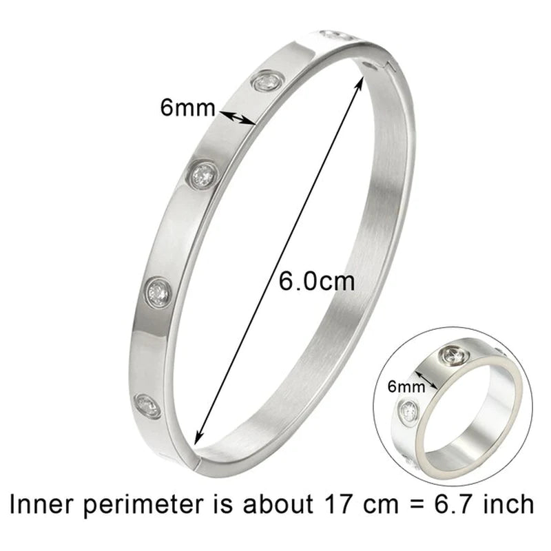 Stunning Stainless Steel Bangle & Ring Set with Crystals - The Ideal Gift for Her!