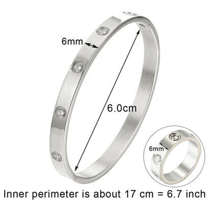Stunning Stainless Steel Bangle & Ring Set with Crystals - The Ideal Gift for Her!