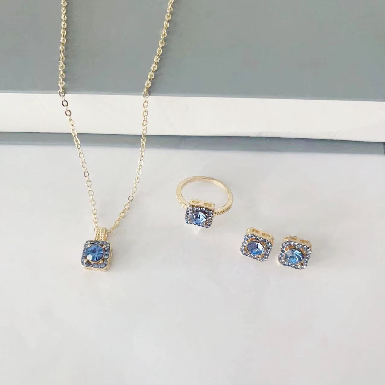1PC Luxury Cube Jewelry Set, Women'S Elegant Necklace, Earrings & Ring Set, Perfect Gift for Valentine'S Day, Christmas Gift, Bi