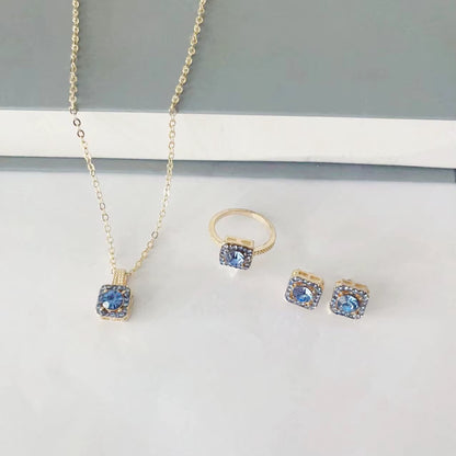 1PC Luxury Cube Jewelry Set, Women'S Elegant Necklace, Earrings & Ring Set, Perfect Gift for Valentine'S Day, Christmas Gift, Bi
