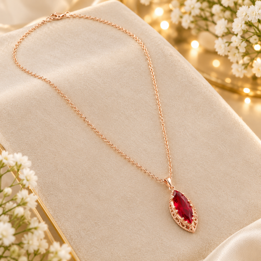 Rose-Gold-Tone Necklace with Red Zirconia Pendant