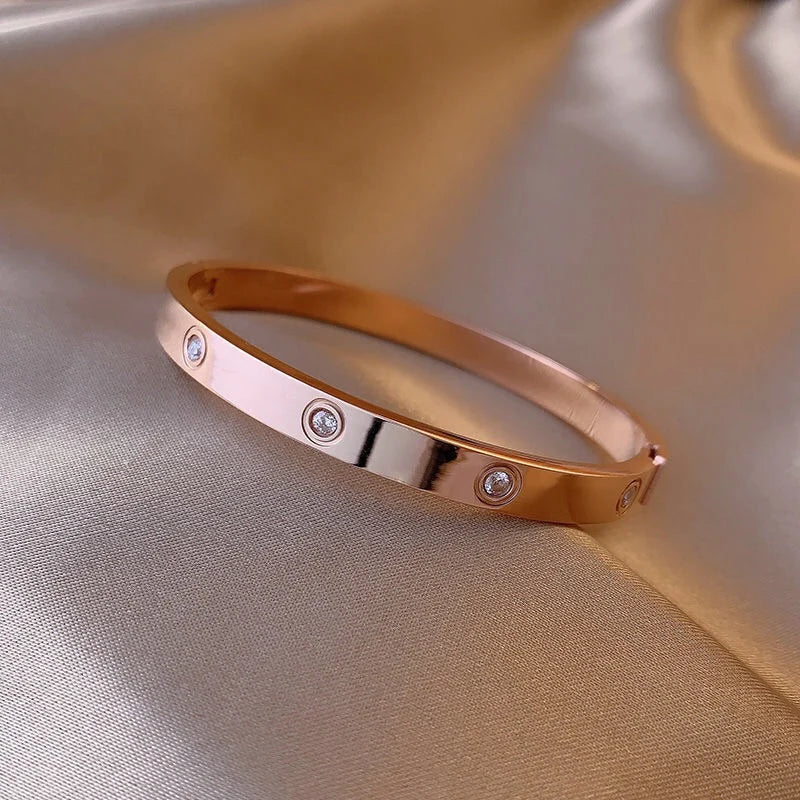 Stunning Stainless Steel Bangle & Ring Set with Crystals - The Ideal Gift for Her!
