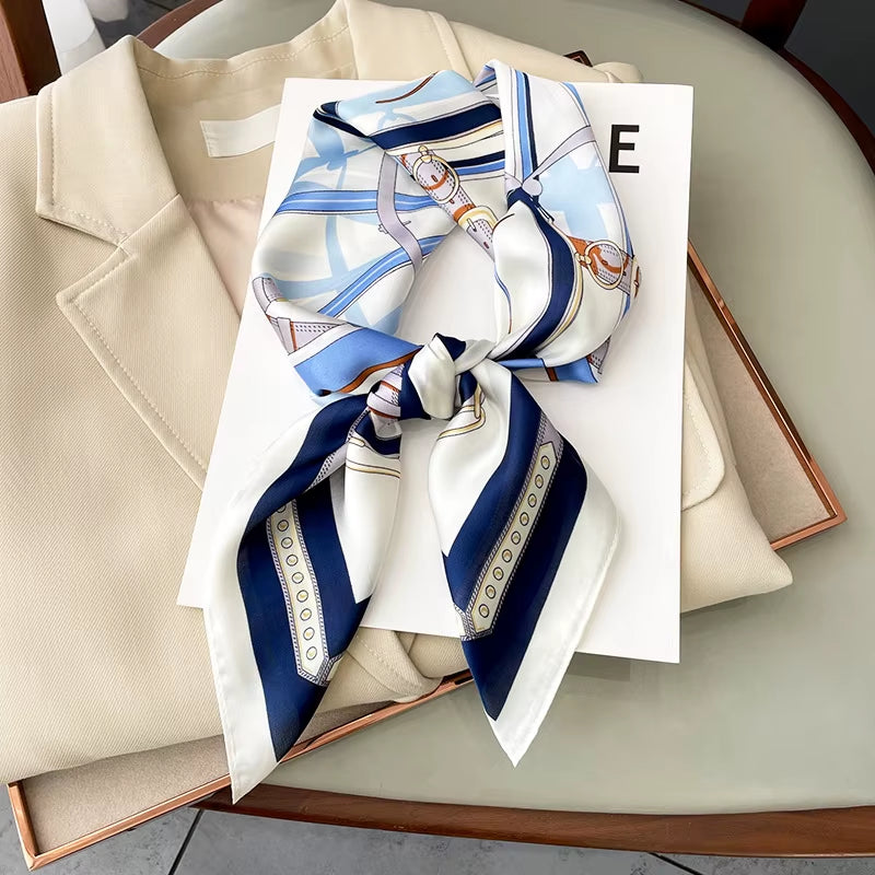 Neckerchief Female Luxury Square Scarf for Women Silk Feeling Shawl Satin Hijab Fashion Wraps Hair Bands Ribbon Headband Bandann