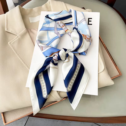 Neckerchief Female Luxury Square Scarf for Women Silk Feeling Shawl Satin Hijab Fashion Wraps Hair Bands Ribbon Headband Bandann
