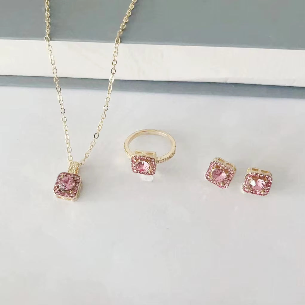 1PC Luxury Cube Jewelry Set, Women'S Elegant Necklace, Earrings & Ring Set, Perfect Gift for Valentine'S Day, Christmas Gift, Bi