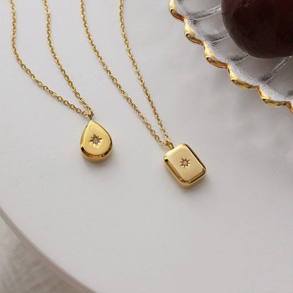 Minimalist Titanium Steel Waterdrop & Star Square Necklaces for Women - 2021 CZ Starburst Collection