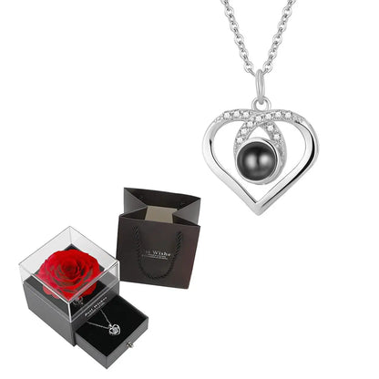 Projection Necklace Set in Rose Gift Box - Heart Pendant Jewelry Featuring "I Love You" in 100 Languages for Girlfriend - 2024 Gift Collection - Dropshipping Available
