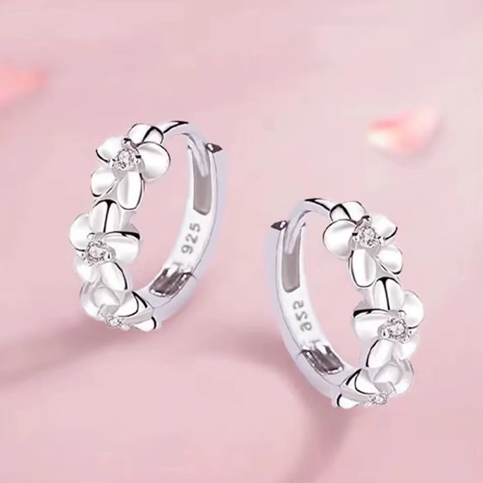 925 Sterling Silver Needle Earrings for Women'S Wedding Fashion High Quality Jewelry Crystal Zircon Flower Cute Stud