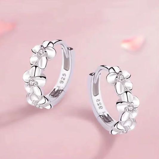 925 Sterling Silver Needle Earrings for Women'S Wedding Fashion High Quality Jewelry Crystal Zircon Flower Cute Stud