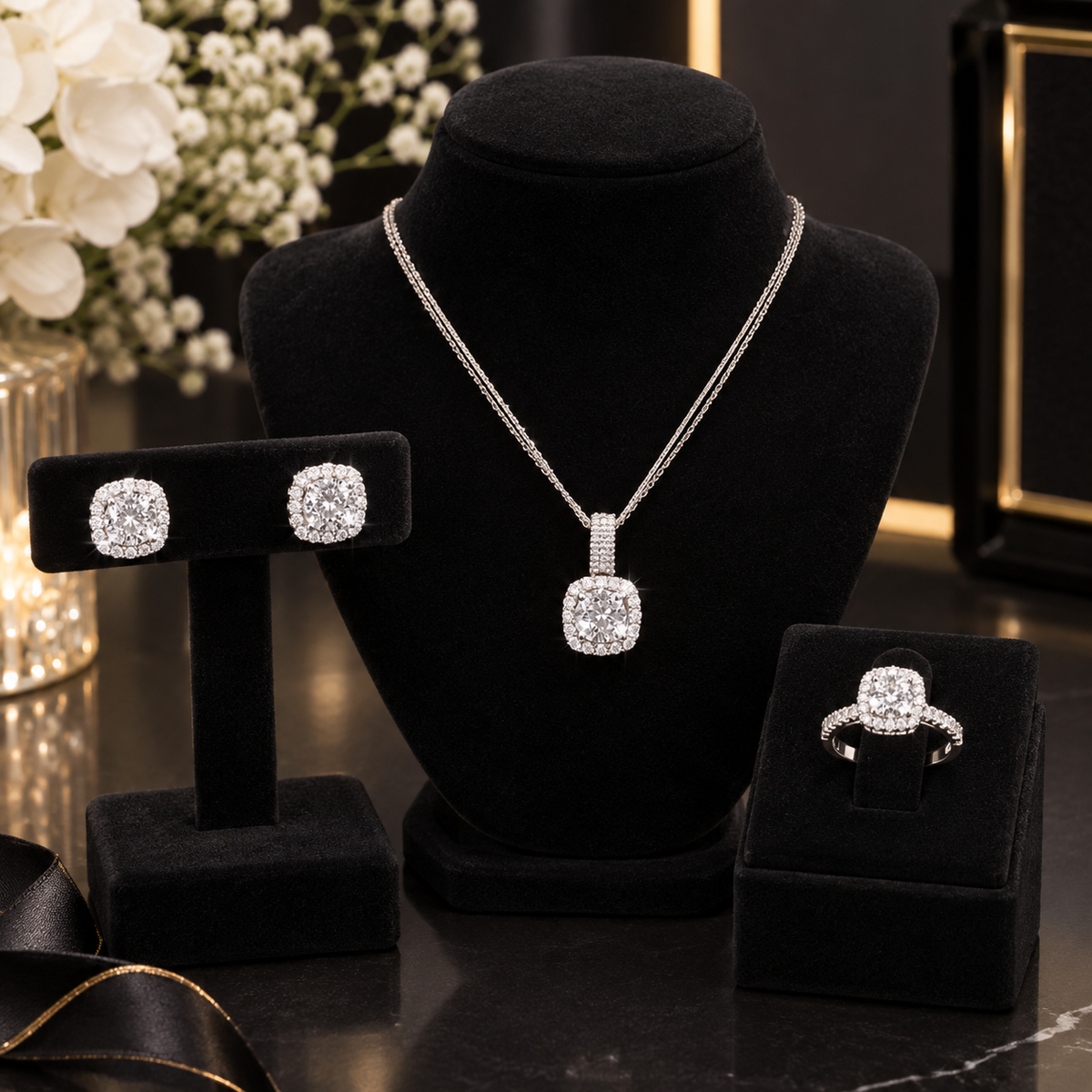 Silver-Tone Necklace & Earrings Jewellery Set