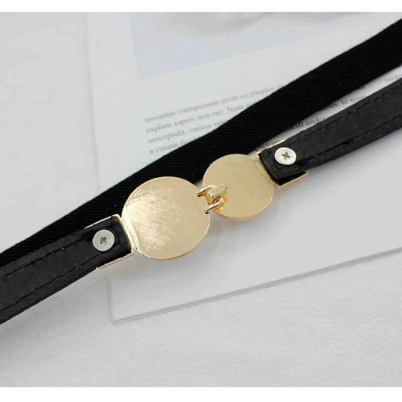 Stylish Elastic Pearl Buckle PU Leather Belt for Women - Perfect for Dresses and Skirts