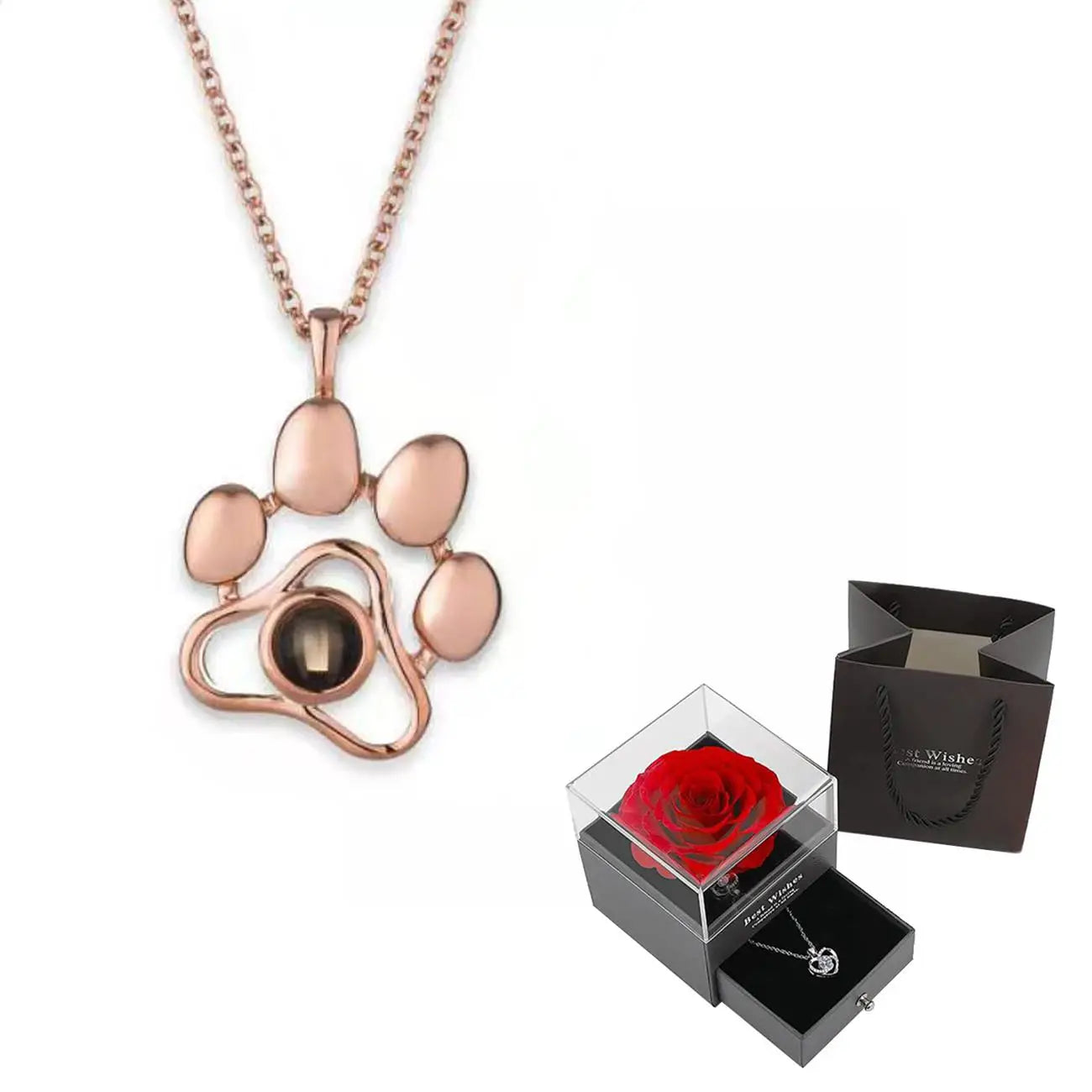 Projection Necklace Set in Rose Gift Box - Heart Pendant Jewelry Featuring "I Love You" in 100 Languages for Girlfriend - 2024 Gift Collection - Dropshipping Available