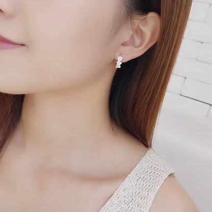 925 Sterling Silver Needle Earrings for Women'S Wedding Fashion High Quality Jewelry Crystal Zircon Flower Cute Stud