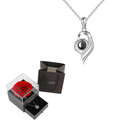 Projection Necklace Set in Rose Gift Box - Heart Pendant Jewelry Featuring "I Love You" in 100 Languages for Girlfriend - 2024 Gift Collection - Dropshipping Available