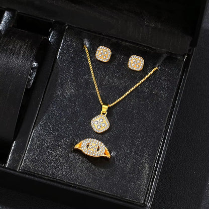 1PC Luxury Cube Jewelry Set, Women'S Elegant Necklace, Earrings & Ring Set, Perfect Gift for Valentine'S Day, Christmas Gift, Bi