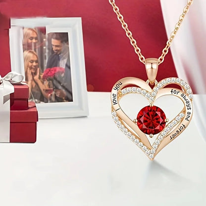 Elegant Red Zircon Pendant Necklace in Rose Flower Gift Box - Perfect I Love You Gift for Girlfriend & Trendy Wedding Jewelry 2024