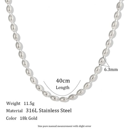 Chic 18K Gold Plated Stainless Steel Oval Beaded Choker Necklace - Stunning Fashion Jewelry for Women