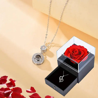 Projection Necklace Set in Rose Gift Box - Heart Pendant Jewelry Featuring "I Love You" in 100 Languages for Girlfriend - 2024 Gift Collection - Dropshipping Available