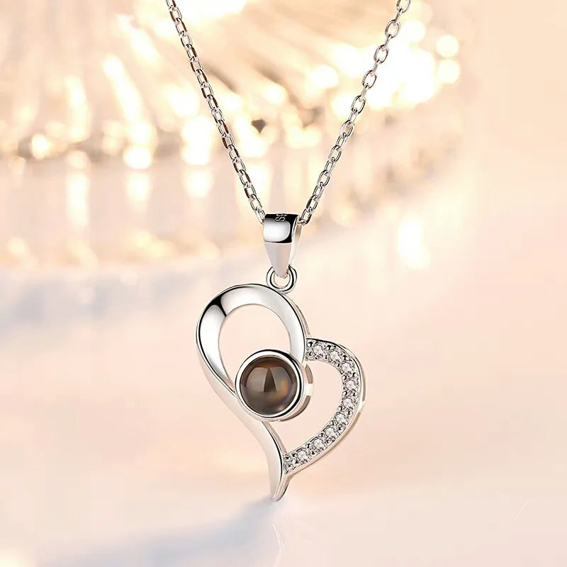 Projection Necklace Set in Rose Gift Box - Heart Pendant Jewelry Featuring "I Love You" in 100 Languages for Girlfriend - 2024 Gift Collection - Dropshipping Available