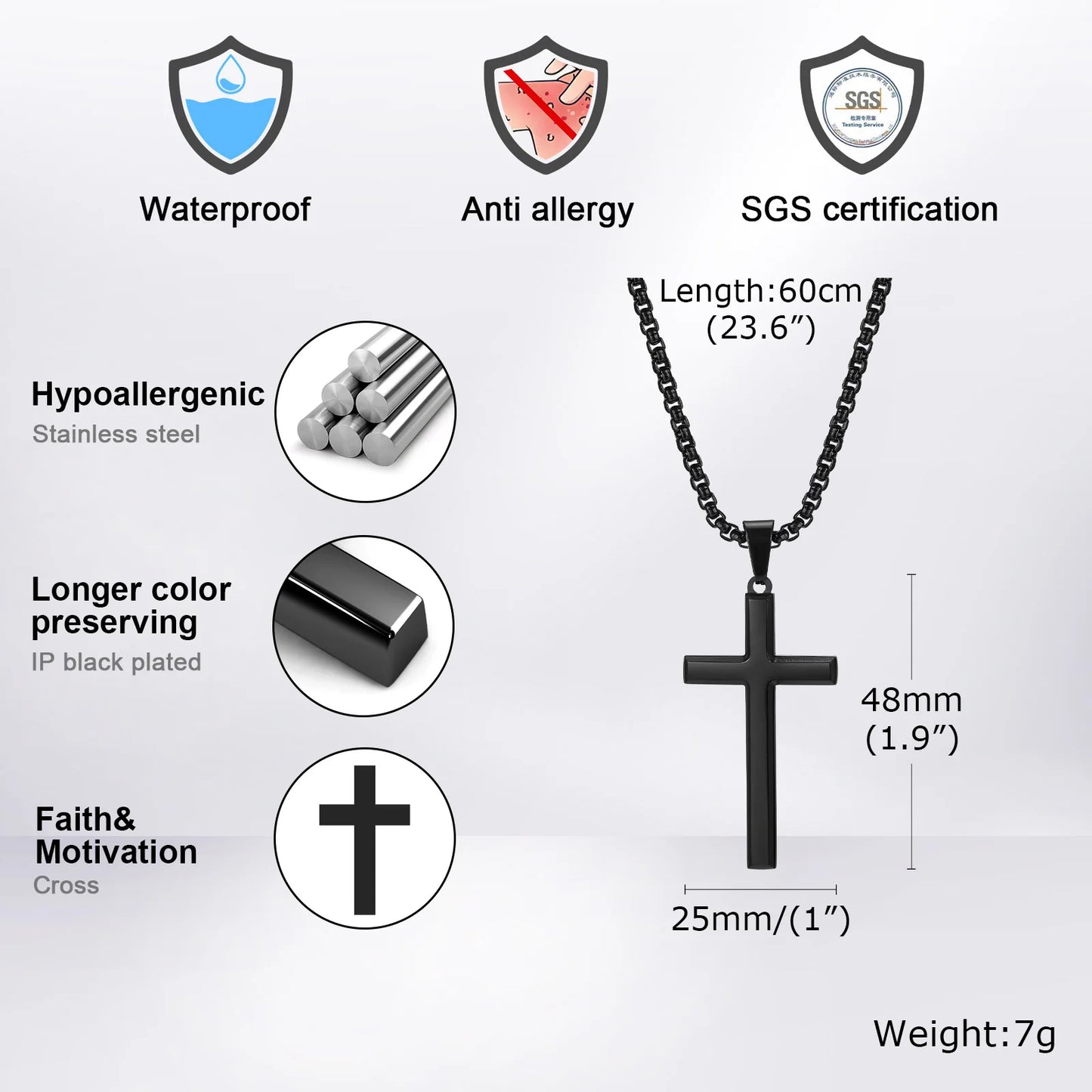 Elevate Your Style with a Timeless Men's Stainless Steel Cross Pendant Necklace