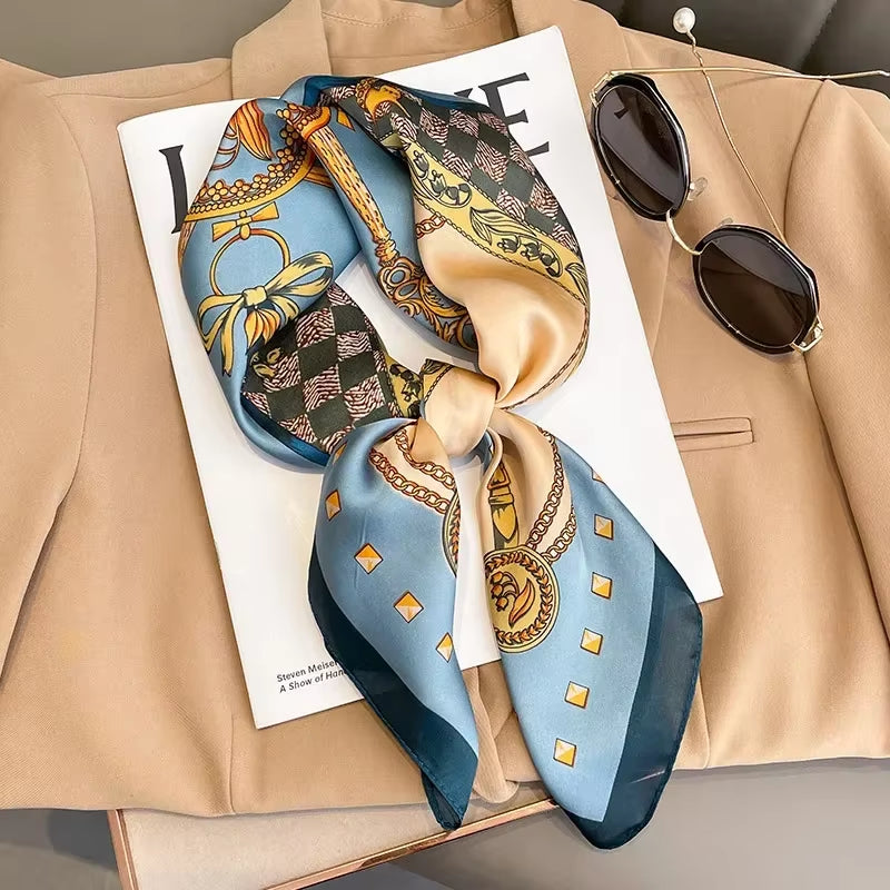 Neckerchief Female Luxury Square Scarf for Women Silk Feeling Shawl Satin Hijab Fashion Wraps Hair Bands Ribbon Headband Bandann