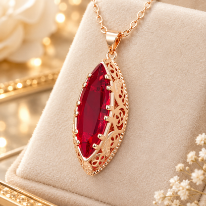 Rose-Gold-Tone Necklace with Red Zirconia Pendant