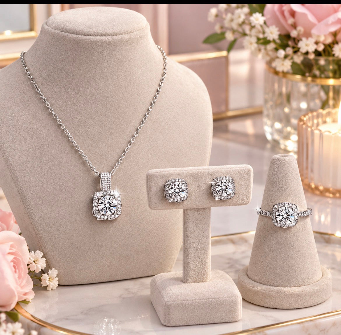 Silver-Tone Necklace & Earrings Jewellery Set