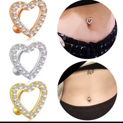 Gold-Tone Heart Navel Bar with Pink CZ Stones